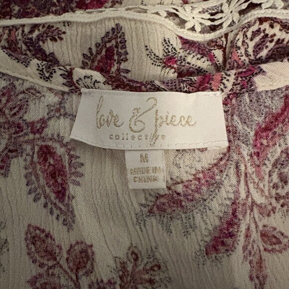 Love & Piece Wine and White Smocked Cropped Tank Spaghetti Strap Lace BOHO EUC - Picture 6 of 8